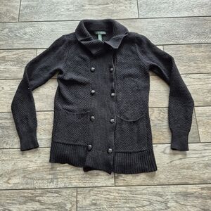 Lauren Ralph Lauren Black Wool Blend Double Breasted Cardigan Sweater Size M
